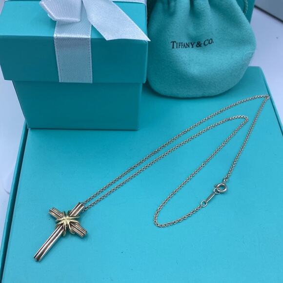 Tiffany & Co. Signature Cross Necklace – 18K Gold & Sterling Silver – 18" - Picture 5 of 8